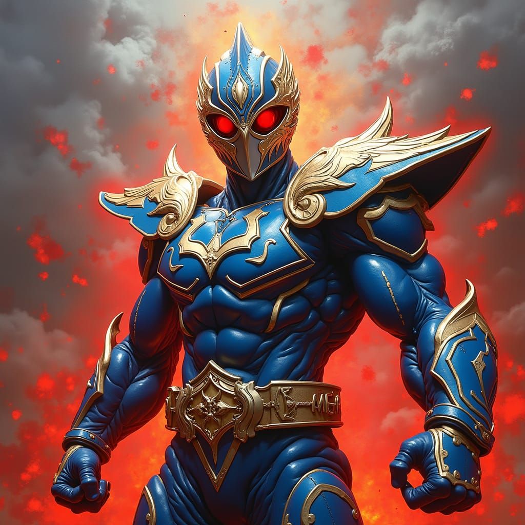 Epic Blue and Gold Super Sentai Vigilante in Action