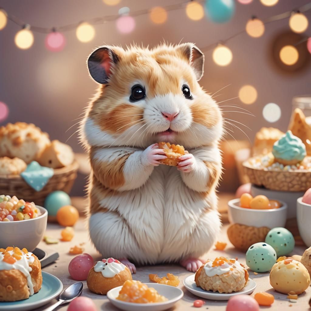 Chubby Hamster Eating: Chibi Digital Art