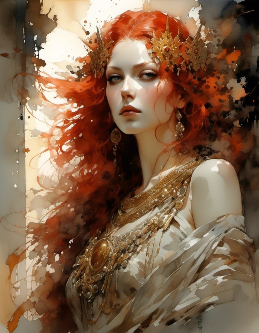 Goddess Portrait with Detailed Eyes in Watercolor Style