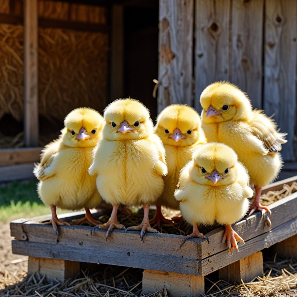 Grumpy Chicks in a Barnyard