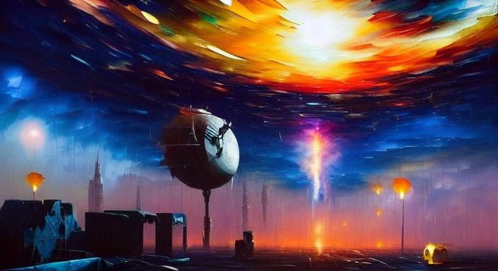 Eerie Giant Boy in Dystopian Cosmic Landscape