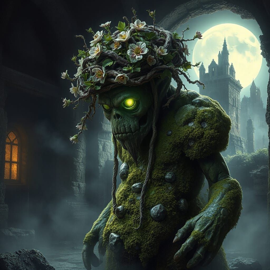 Moss Golem Sentinel in Moonlit Ruin