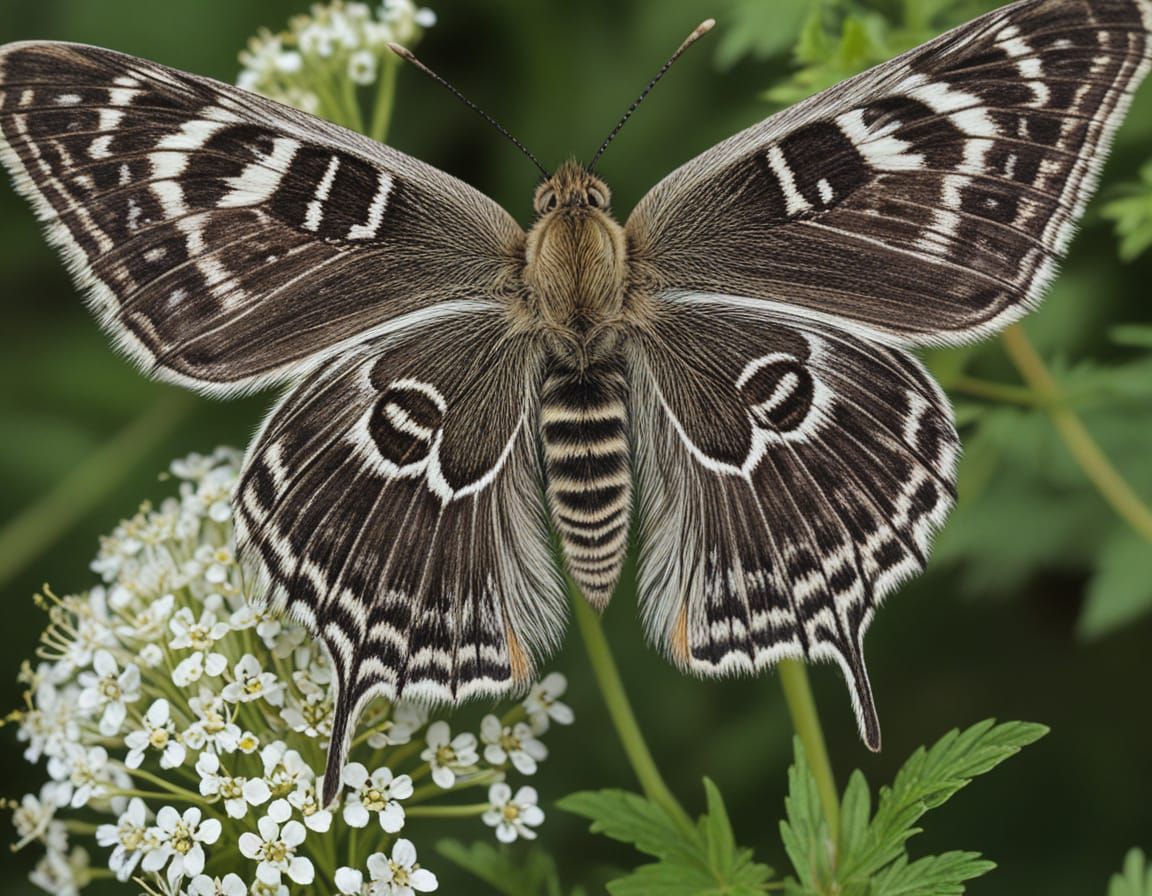 Mother Shipton Moth Feeding on Cow Parsley Flowers