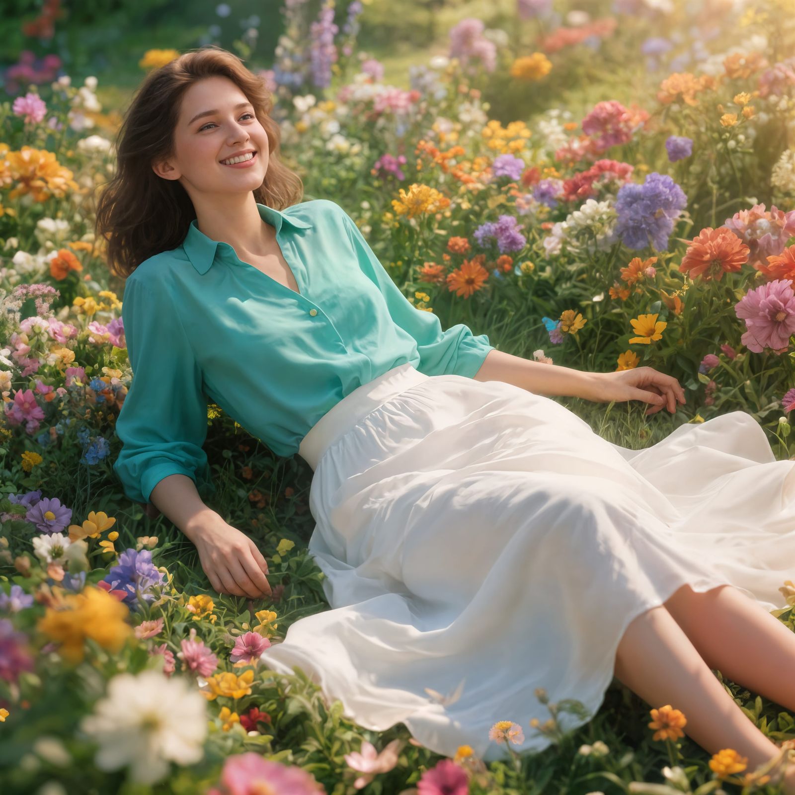 Beautiful Woman Posing in Flower Garden