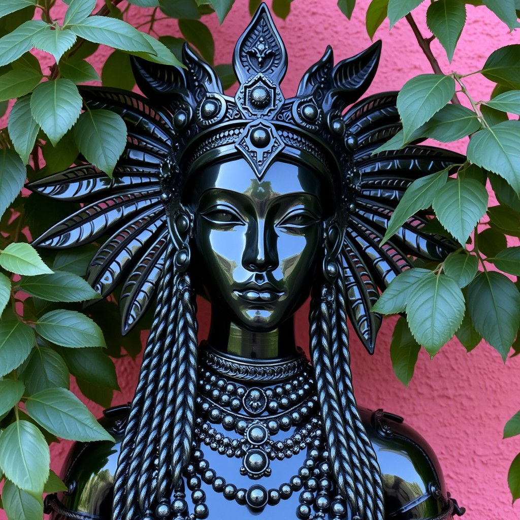 Reflective Metal Phoenician Goddess with Pink Background