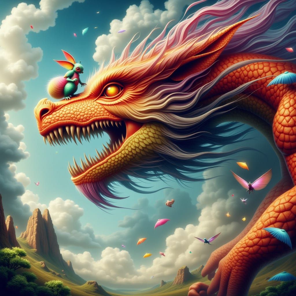 Dragon's Snout Meets Rainbow Creature in Dreamlike Fantasy