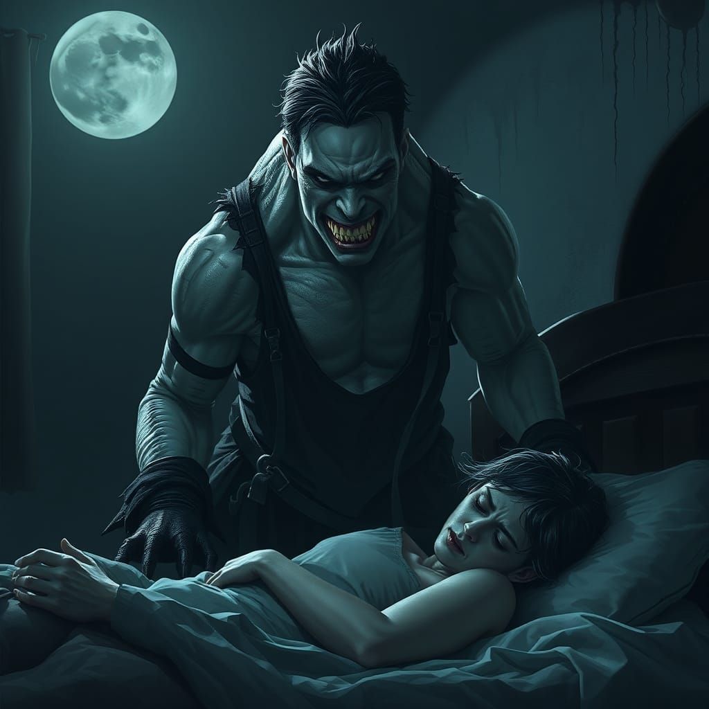 Anthropomorphic Megalodon Nightmare in Giger Style