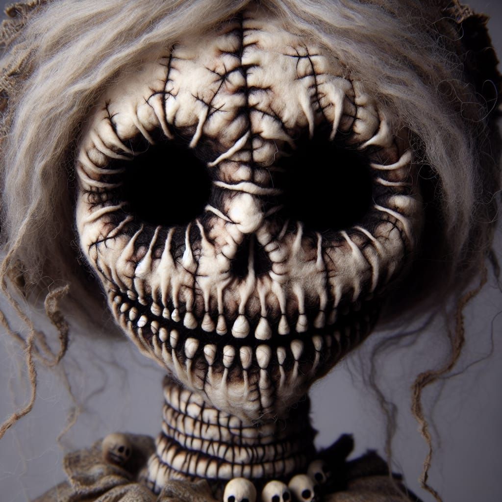 Eerie Haunted Felt Doll with Stitched Smile