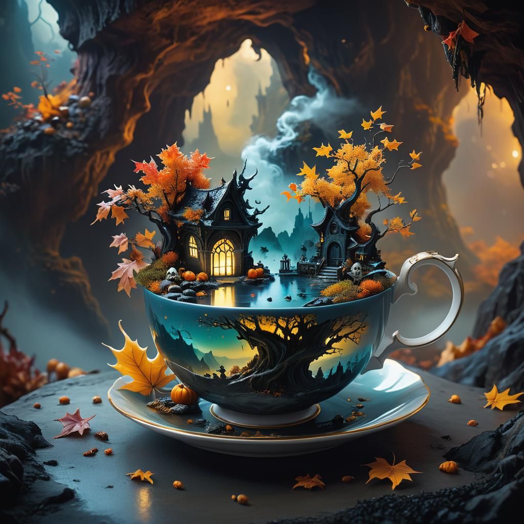 Autumn Halloween Miniature World in Teacup