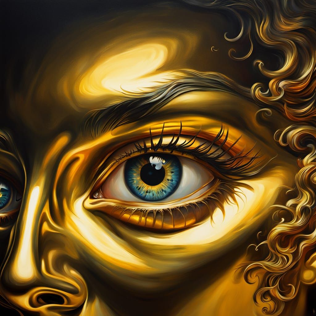 Golden Figure Rises: A Surreal Metallic Vision