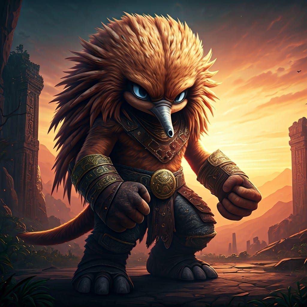 Echidna Warrior in Fantasy Landscape, Cinematic Lighting