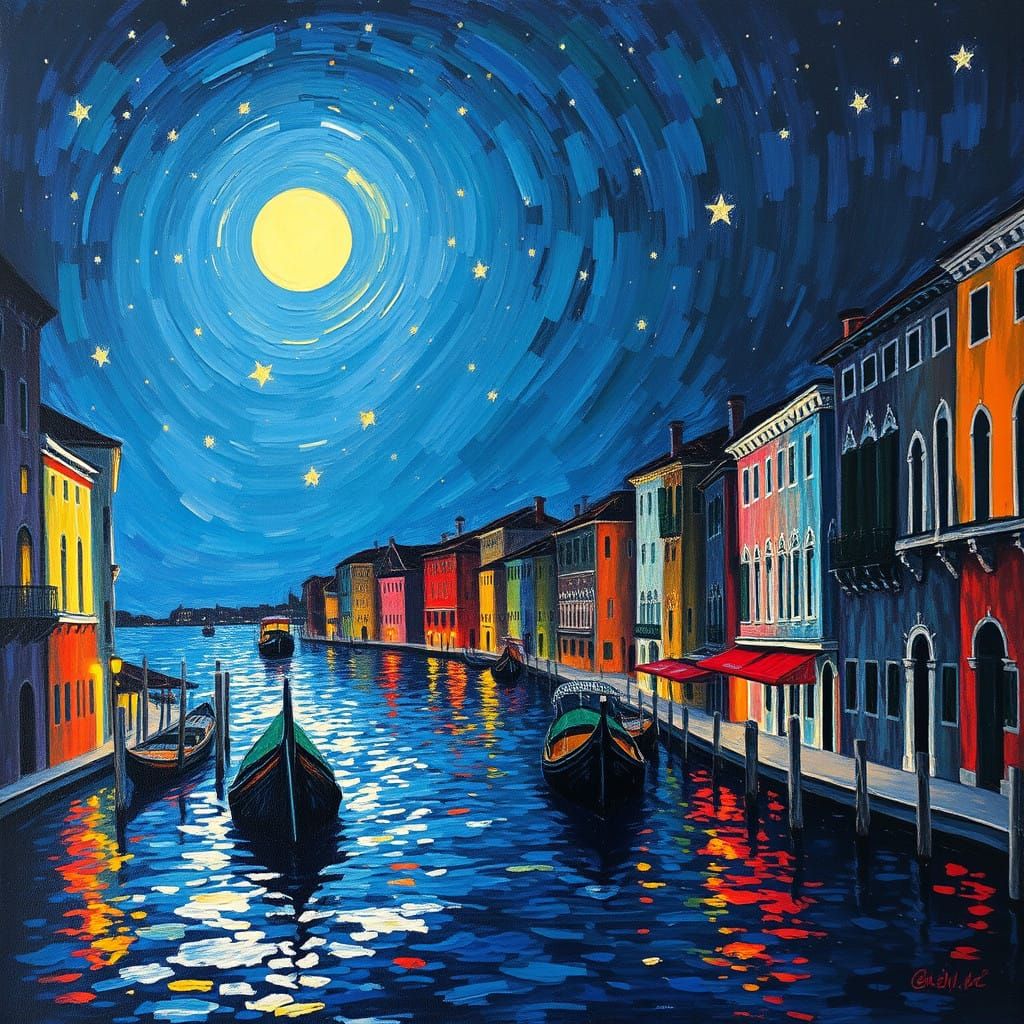 Moonlit City on a Neo-Impressionist Night