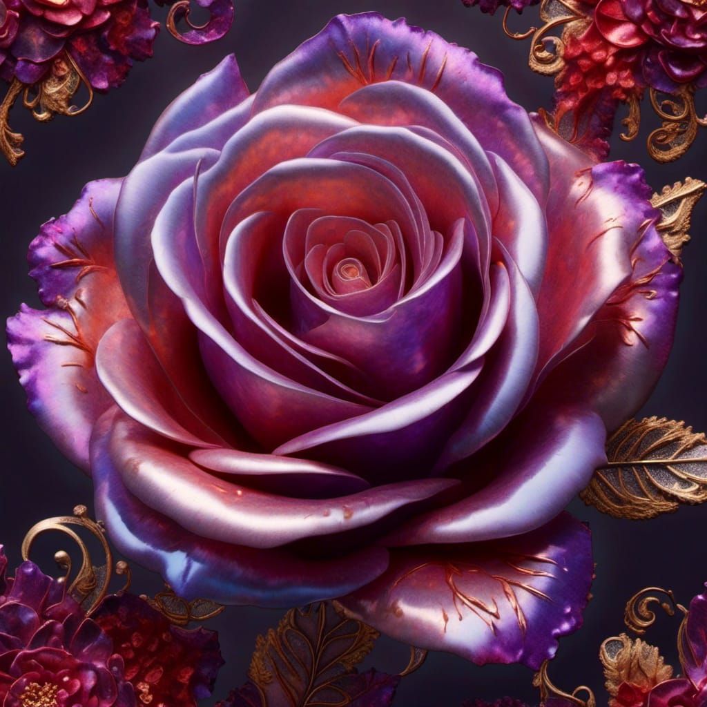 Hyperrealistic Metal Rose with Fractal Details