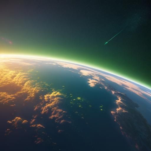 Green Sky in Space: 3D Digital Art