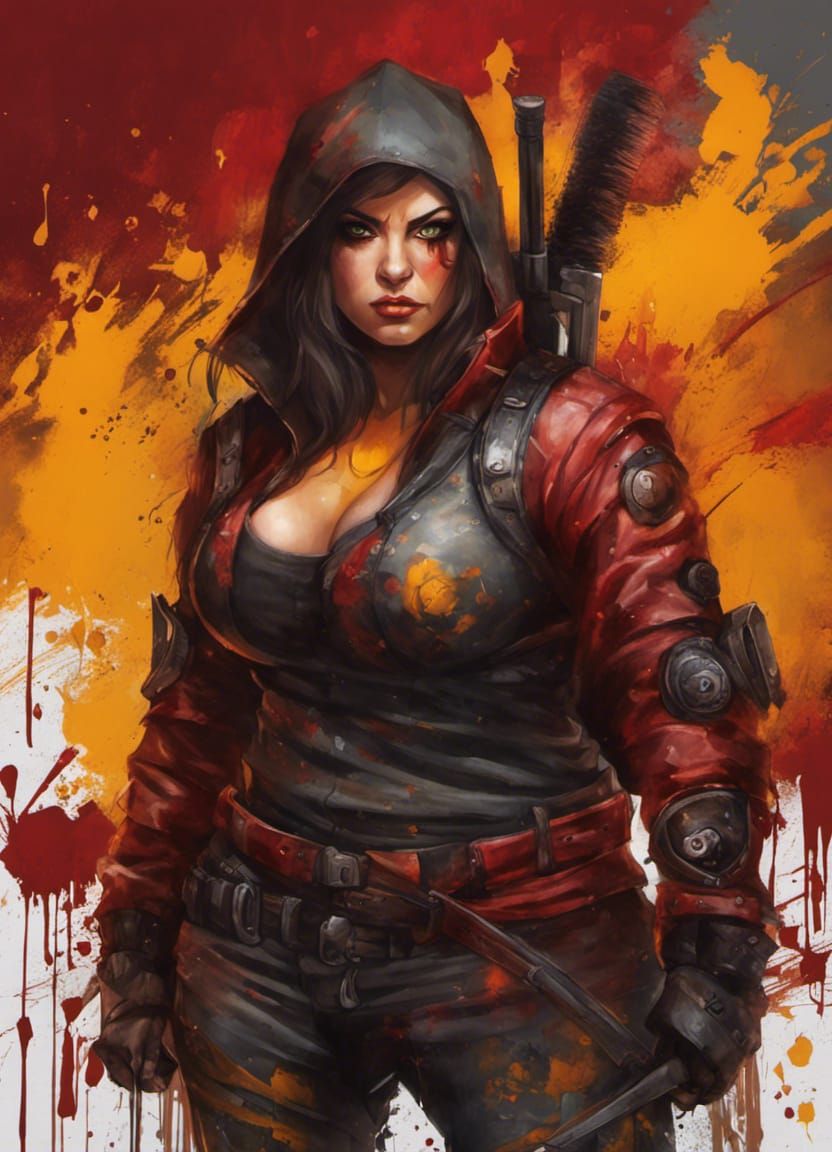 Muscled Female Dwarf Assassin in Graffiti Art Style