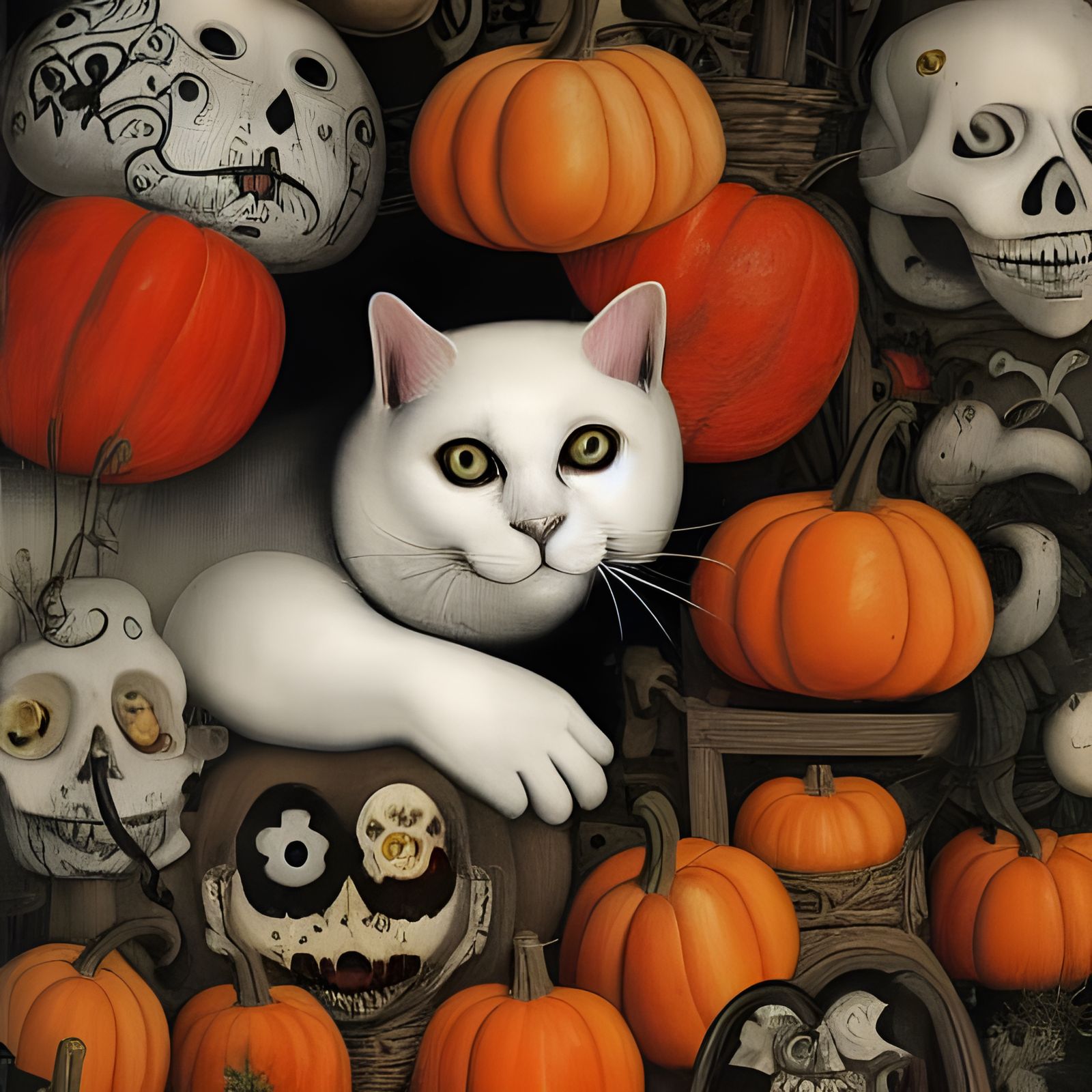 Calavera Cat Portrait in Flemish Style