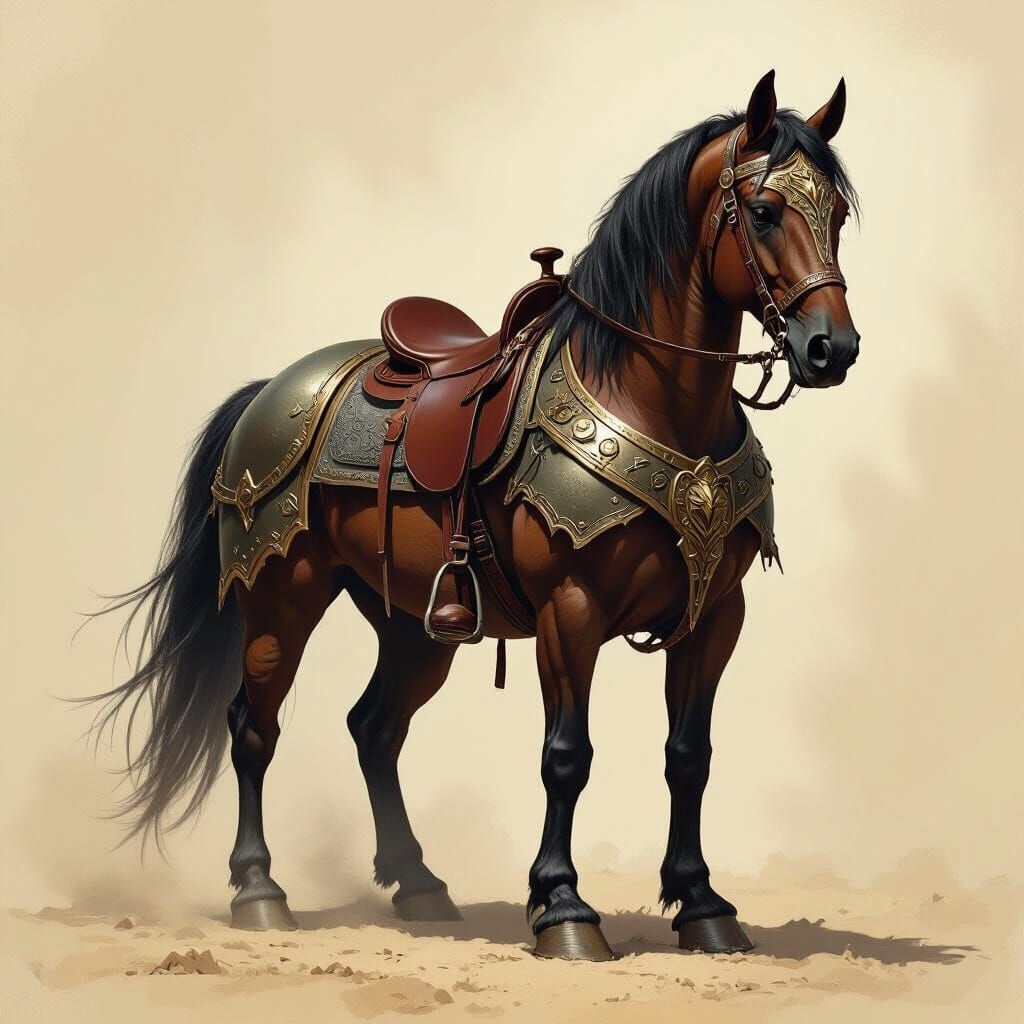 D&D Warhorse with Elf Ears and Fantasy Armor