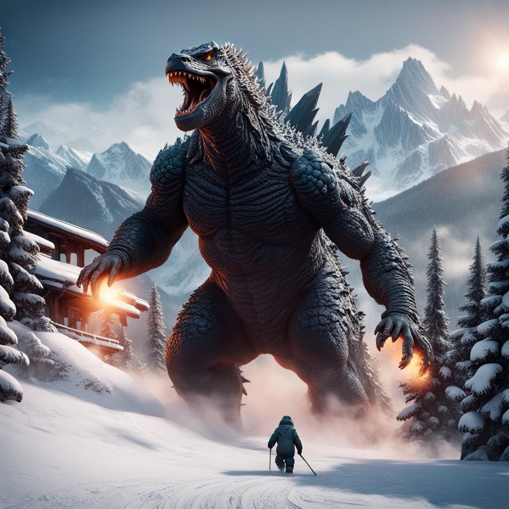 Godzilla on Ski Resort: Detailed Matte Painting