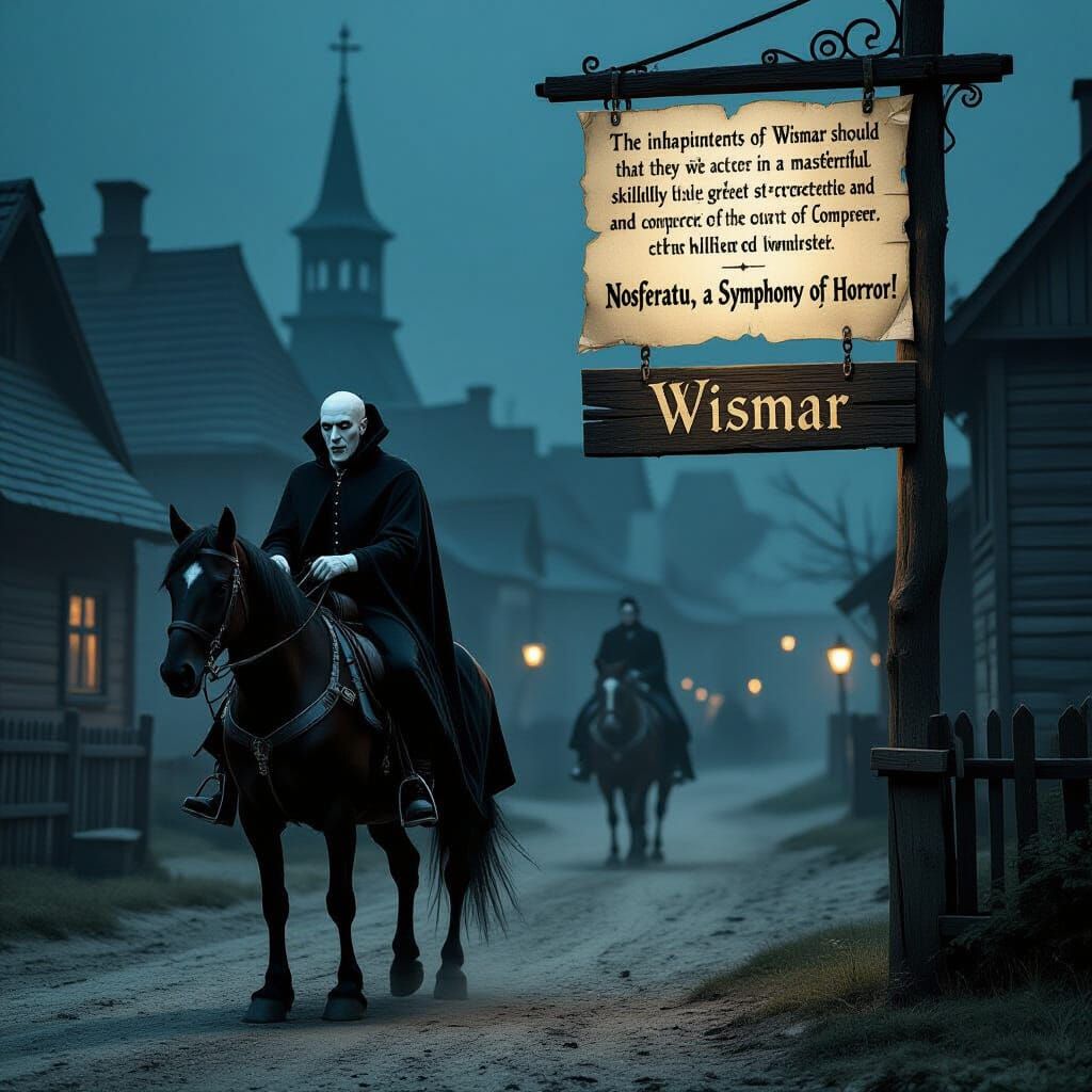 Nosferatu's Count Orlok Rides Horse in 1838 Village