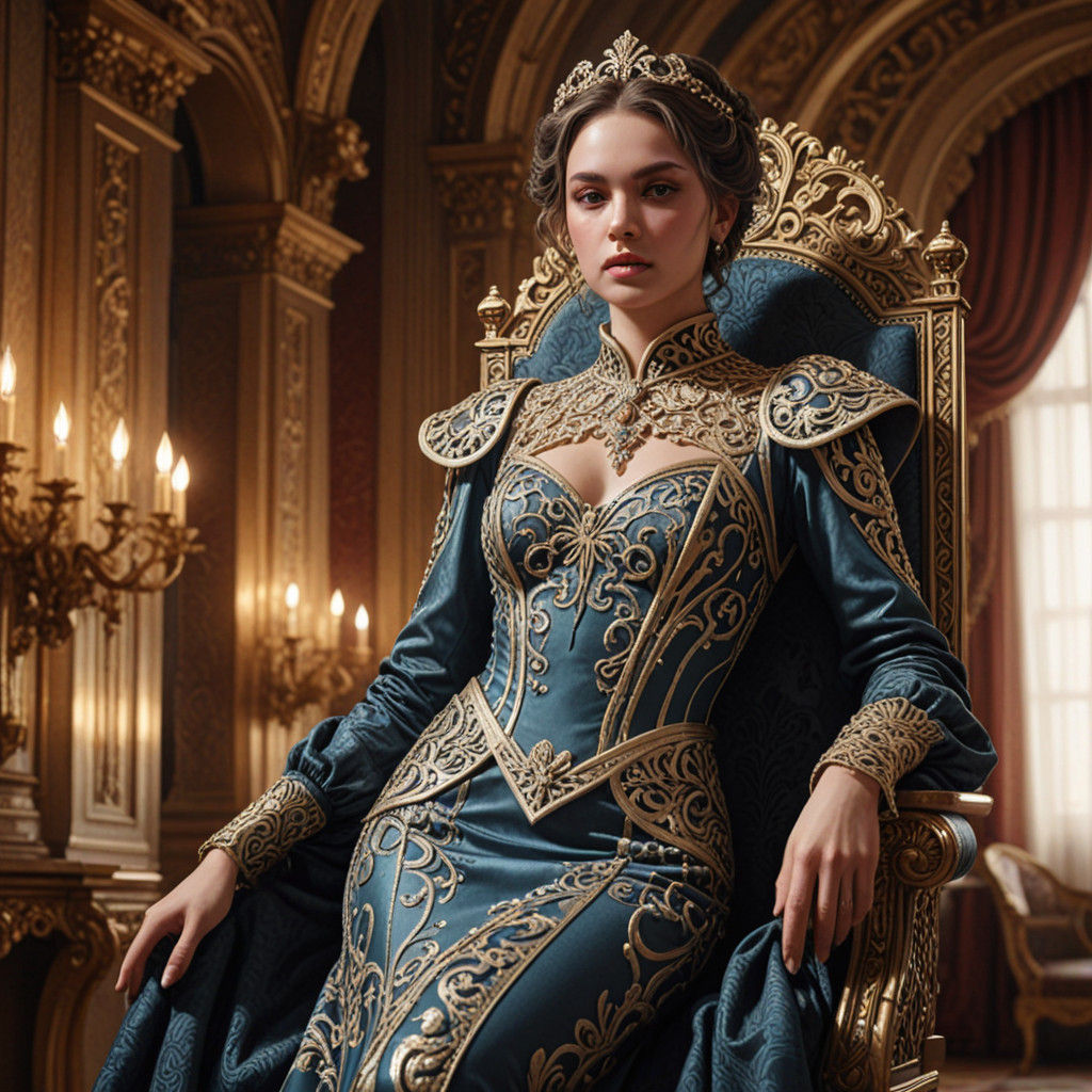 Elegant Female Villain in Opulent Baroque Throne Room