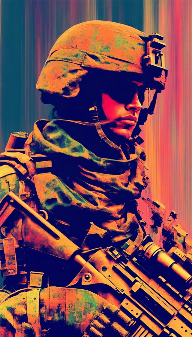 Digital Glitch Soldier in Abstract Art Style