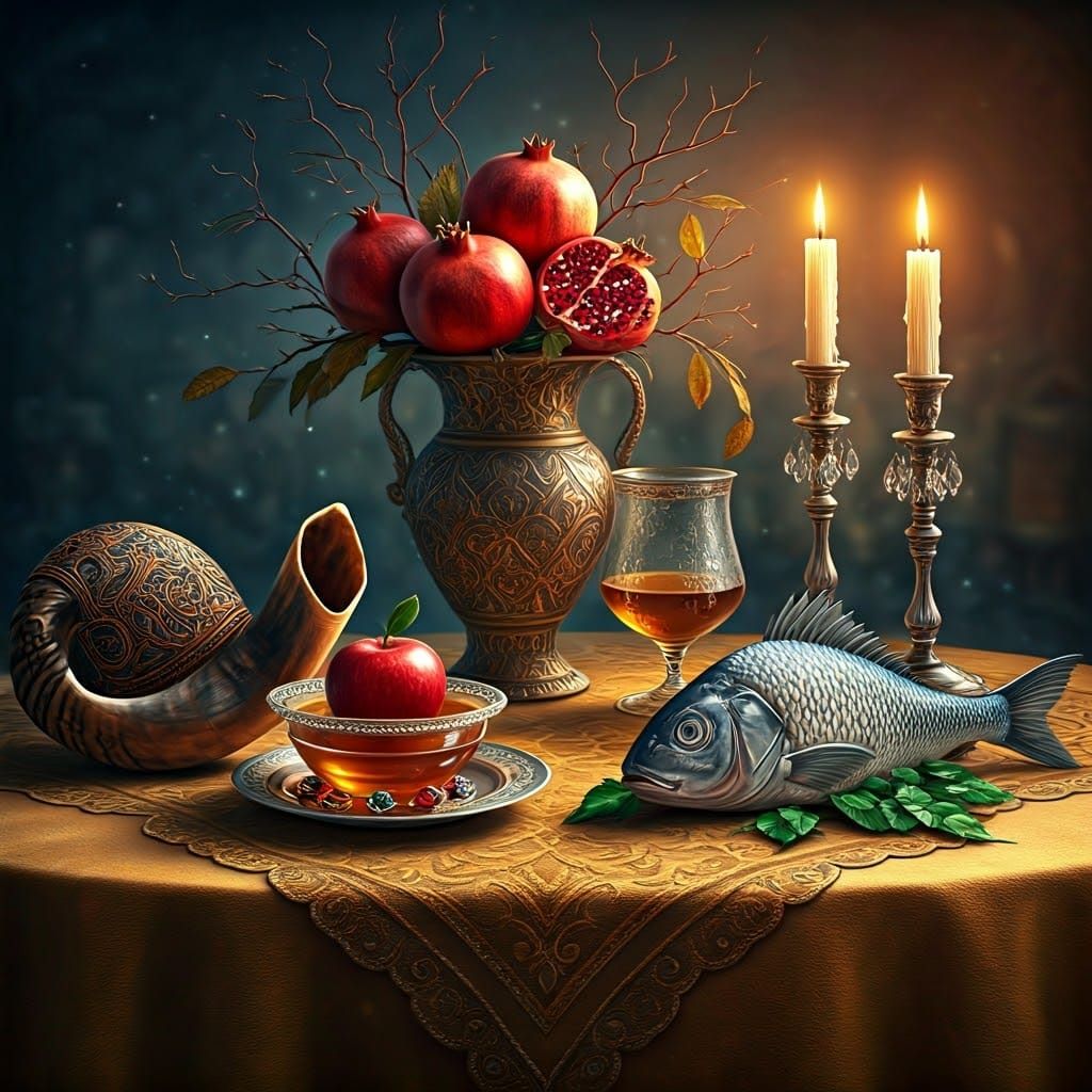 Rosh Hashanah Table Setting in Dreamlike Realism