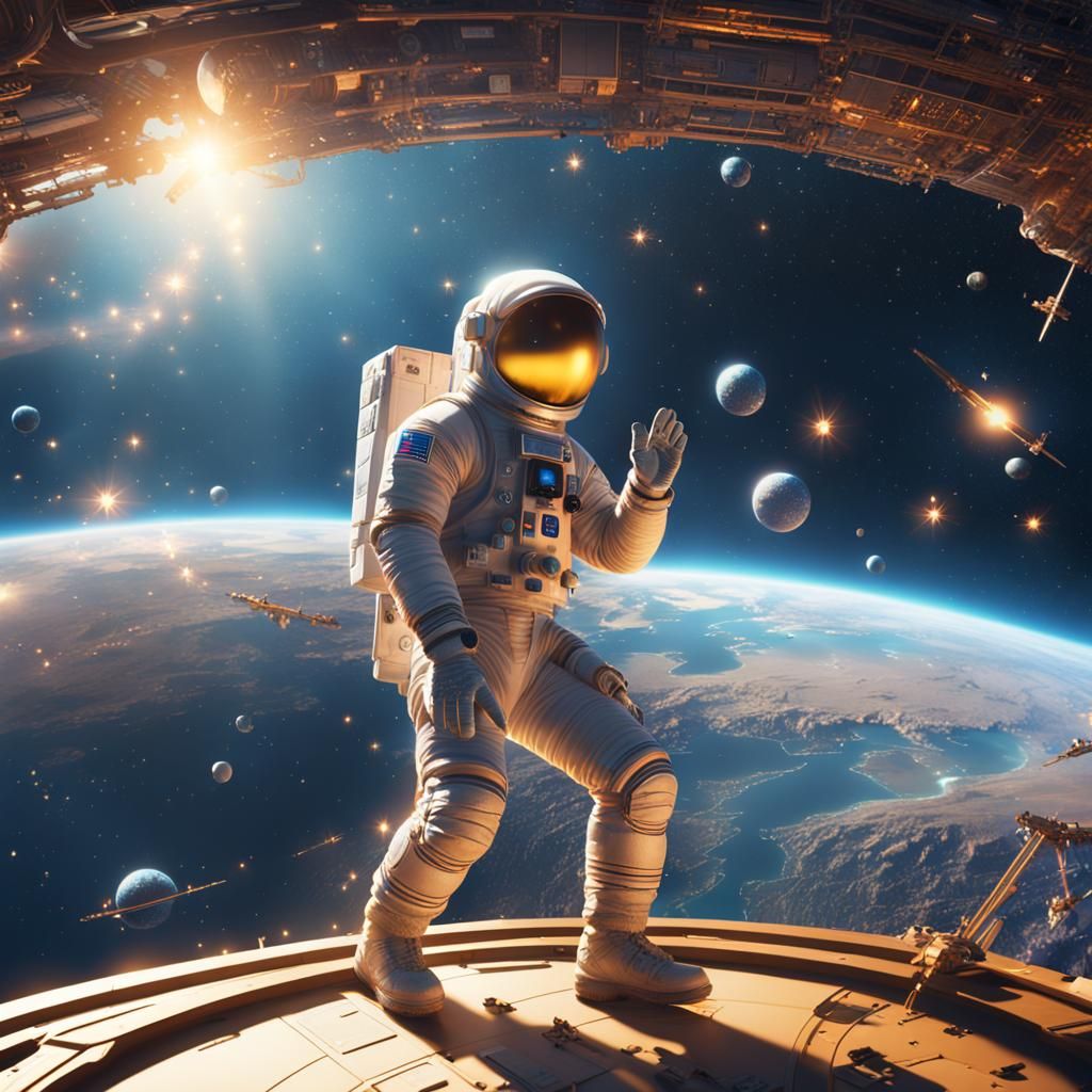 Astronaut Plucks a Star from Telescope: Fantasy Concept Art