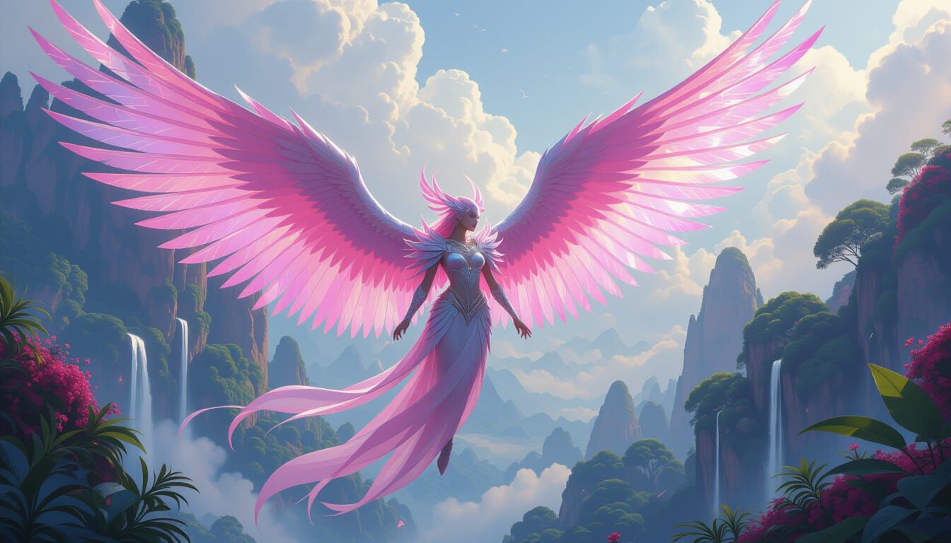 Iridescent Winged Creature in Lush Paradise