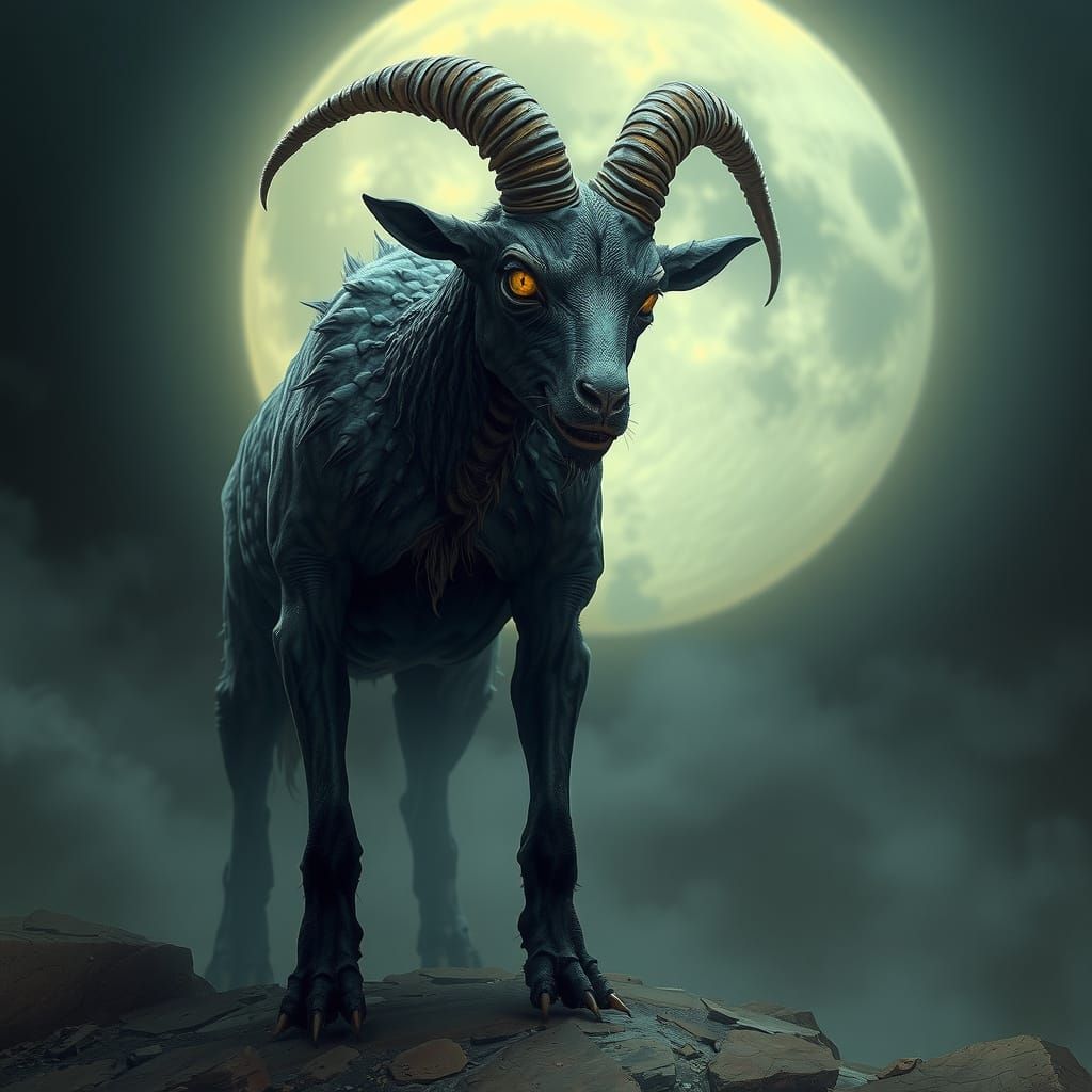 Cybergoat Hybrid in Dark Surrealist Art