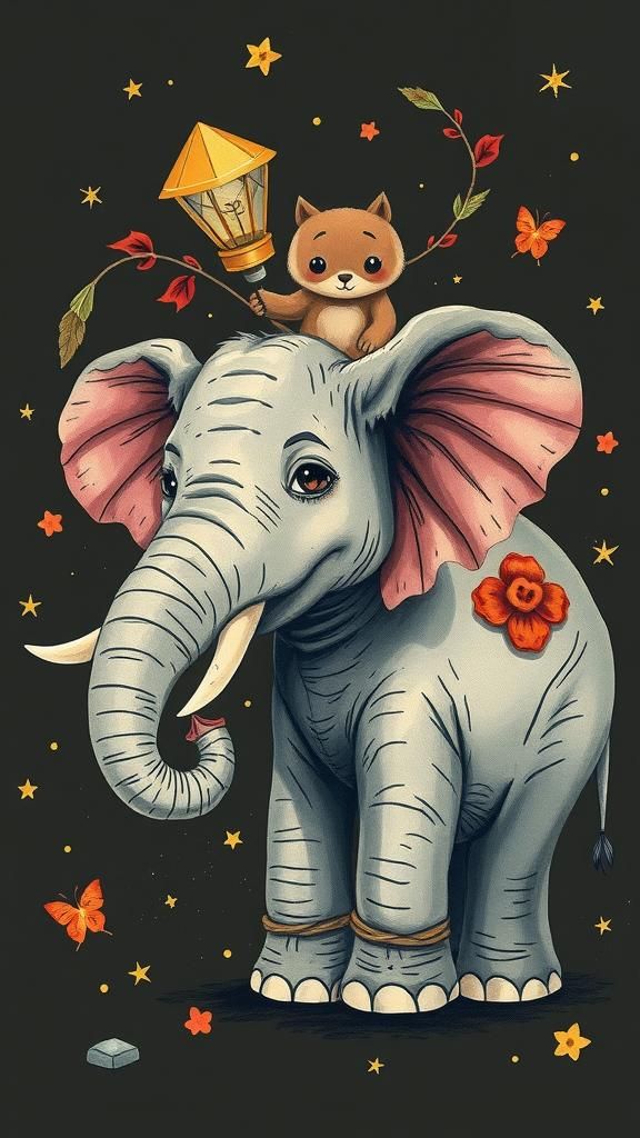 Whimsical Elephant in Fantasy Illustration