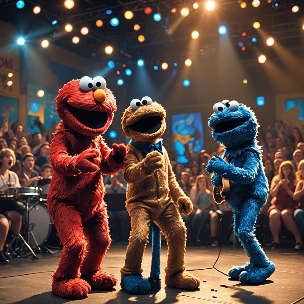 Elmo, Cookie Monster, and Taylor Swift on Stage