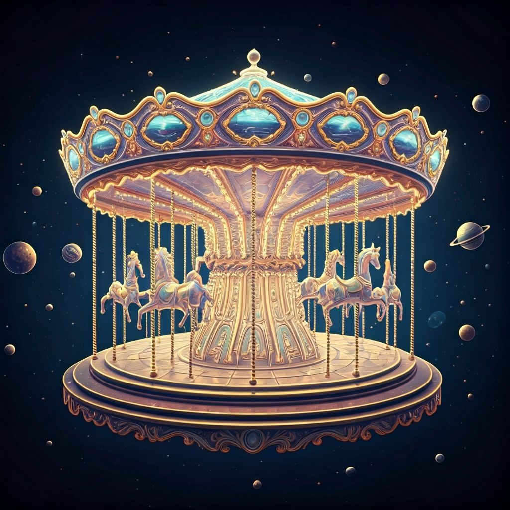 Ethereal Glass Carousel of Energy Animals in Space
