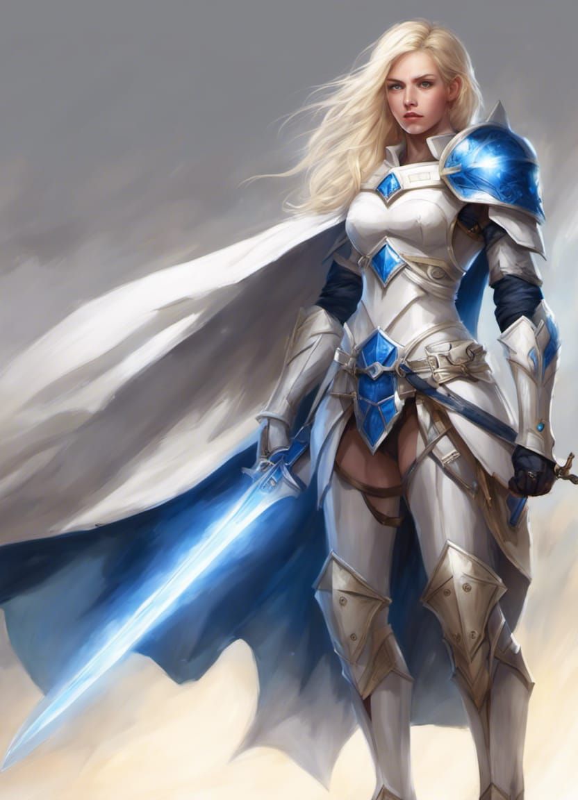 Fierce Paladin Woman in White Armor