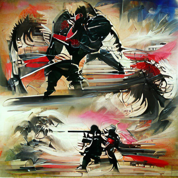 Samurai Battle in Abstract Anime Style