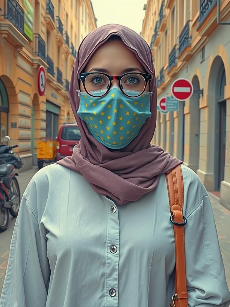 European Woman with Hijab in Pop Art Style