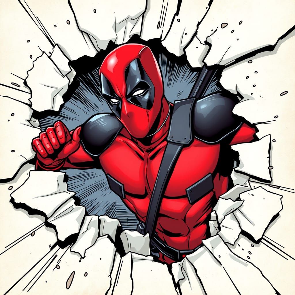 Deadpool Unleashed from Torn Comic Book Page