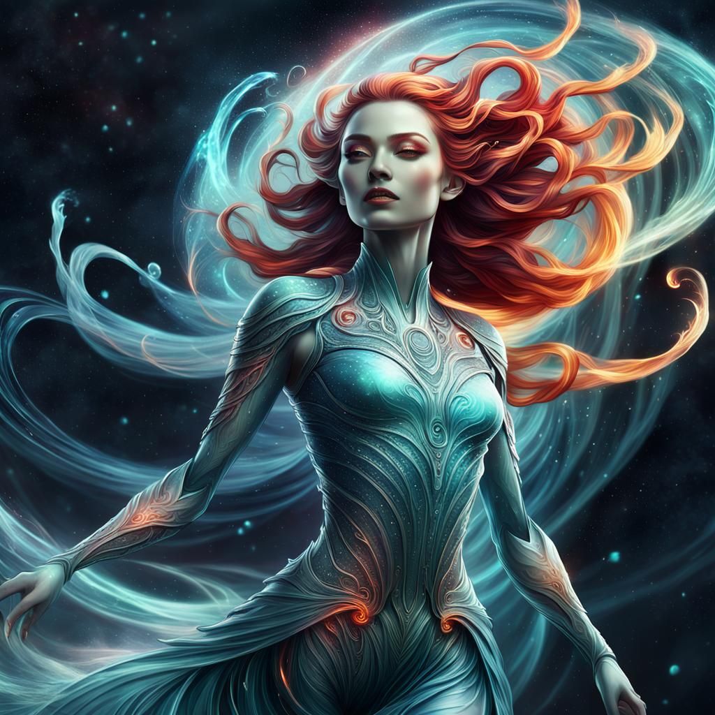 Wind Elemental in Surreal Interstellar Scene