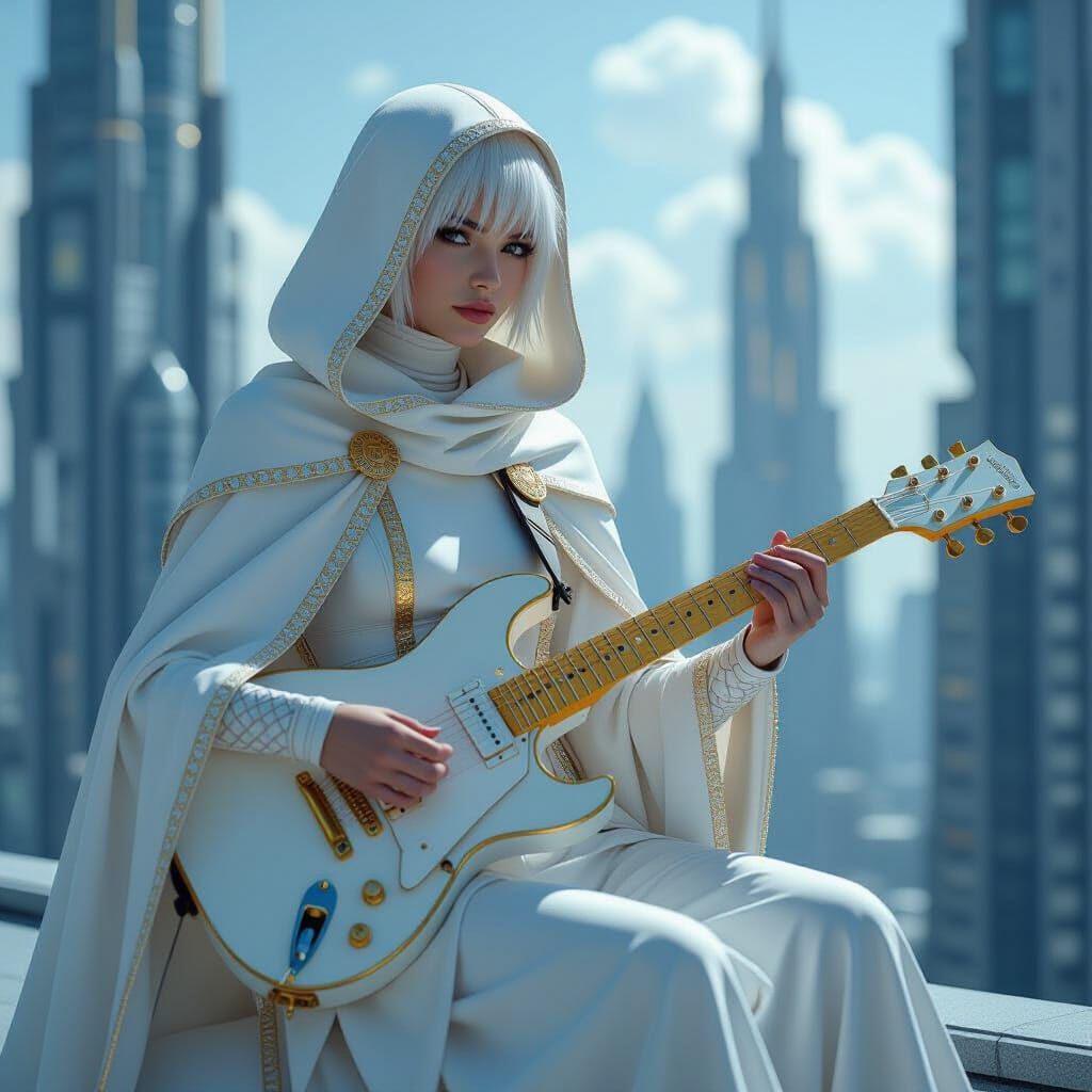 Punk Girl Plays Guitar on Alien Skyscraper