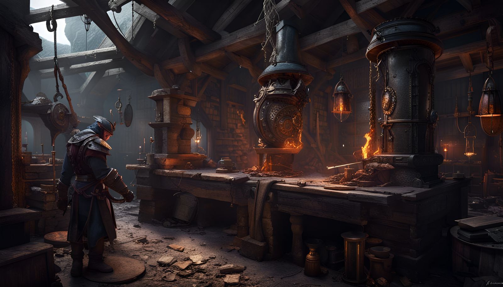 Fantasy Blacksmith Forging Armor in Ancient Style