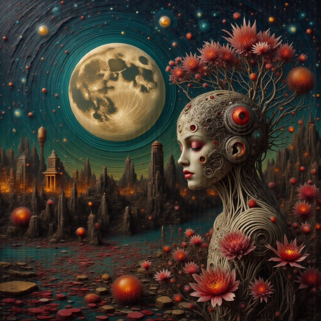 Neo-Impressionistic Oil Painting with Crystalline Textures