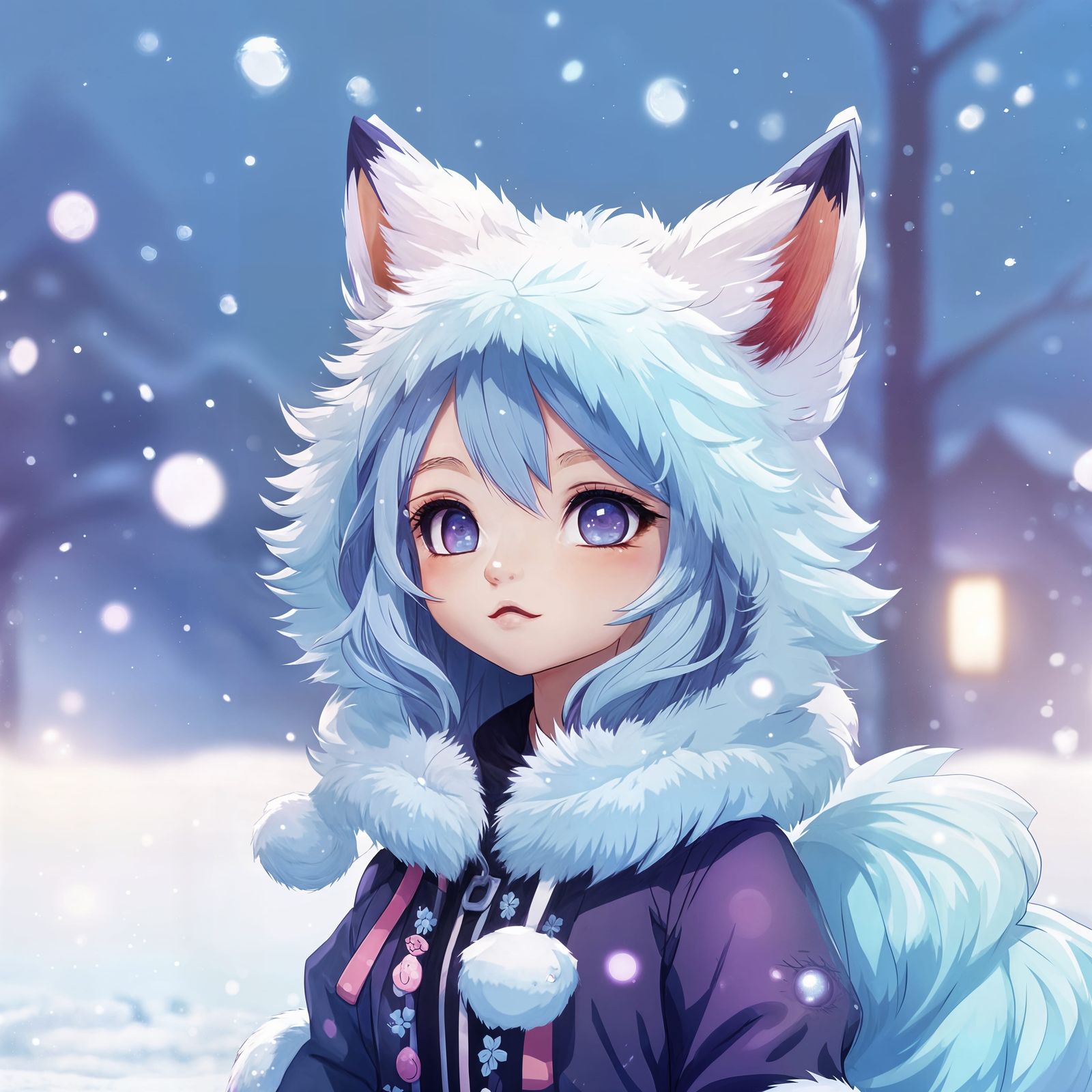 Chibi Fox Girl in Winter Dress: Anime Style