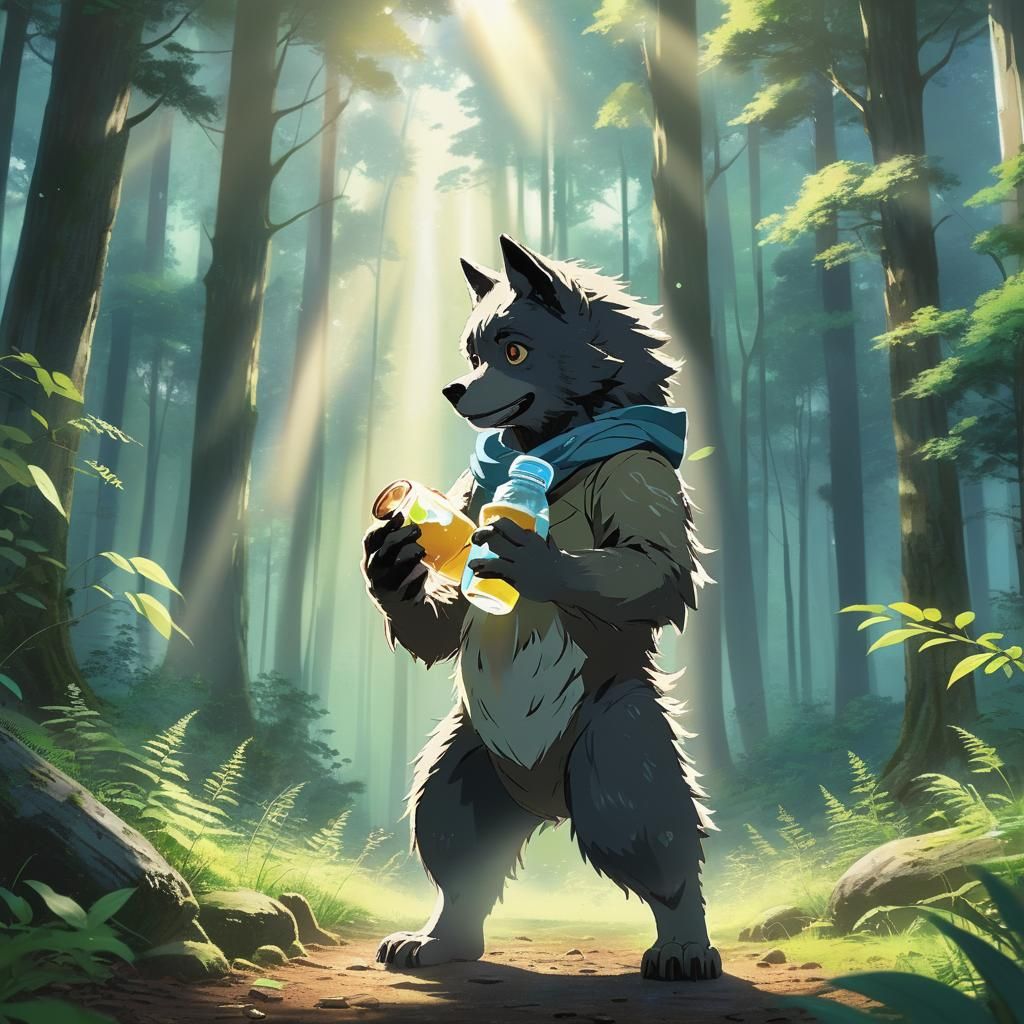 Baby werewolf holding a baby bottle #2