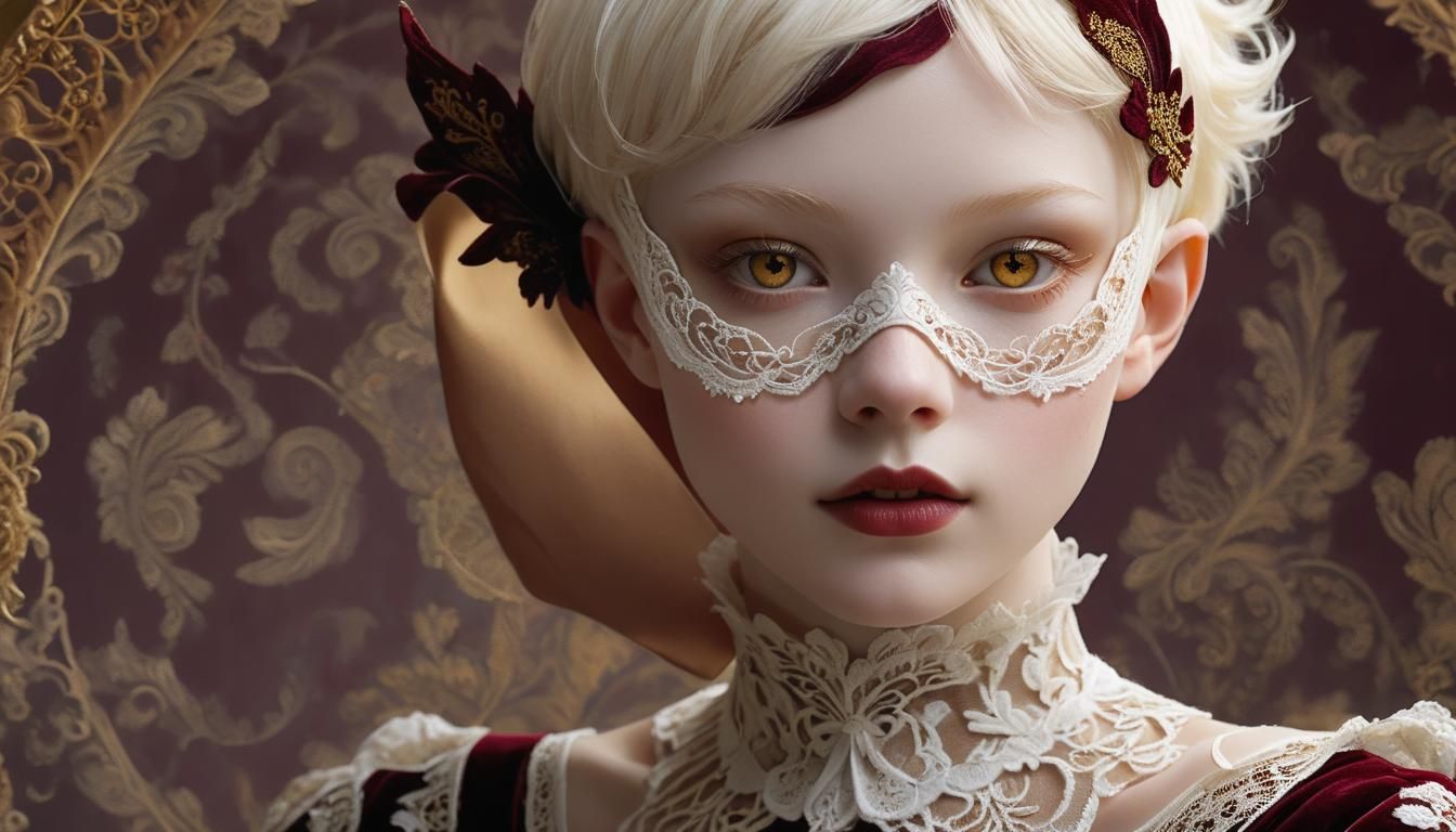 Albino Pixie with Lace Mask in Dark Academia Style