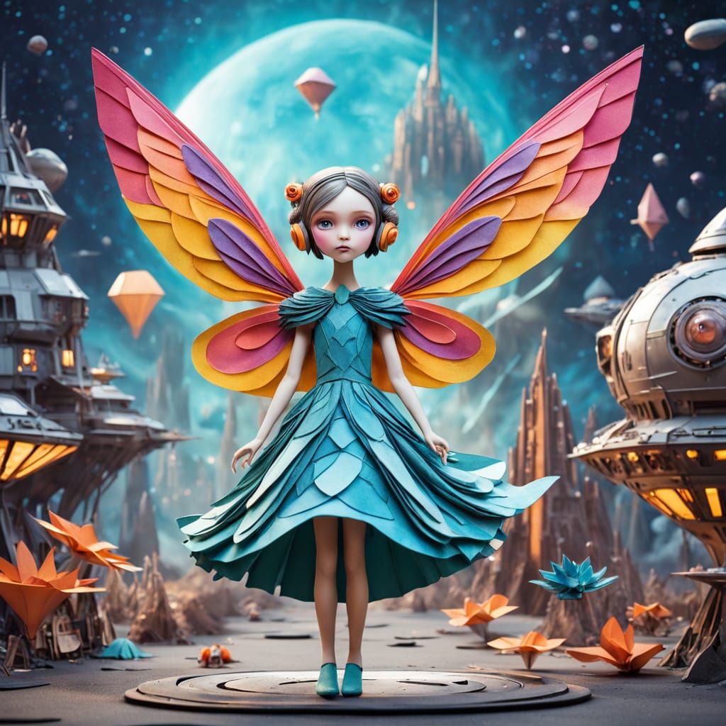 Sci-Fi Alien Fairy Princess with Origami Wings