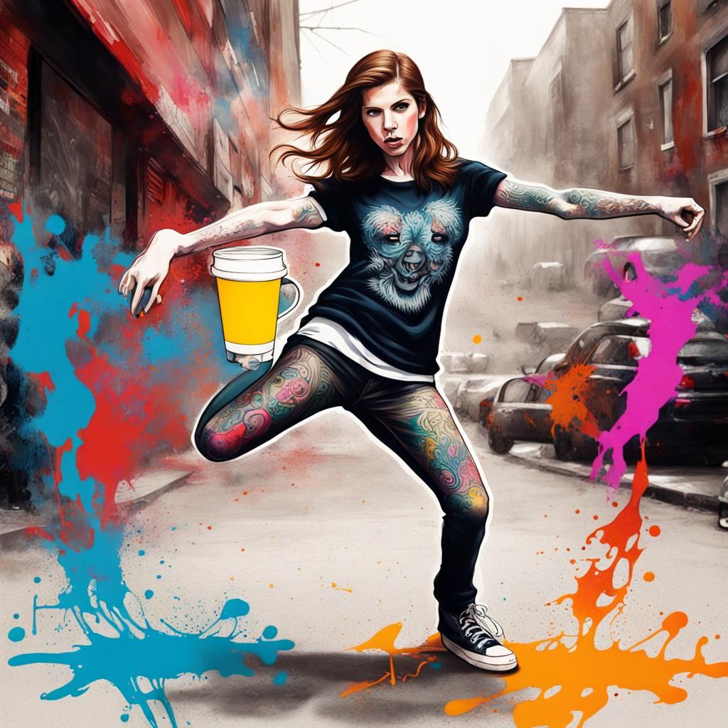 Tattooed Woman Dancing: Graffiti Street Art