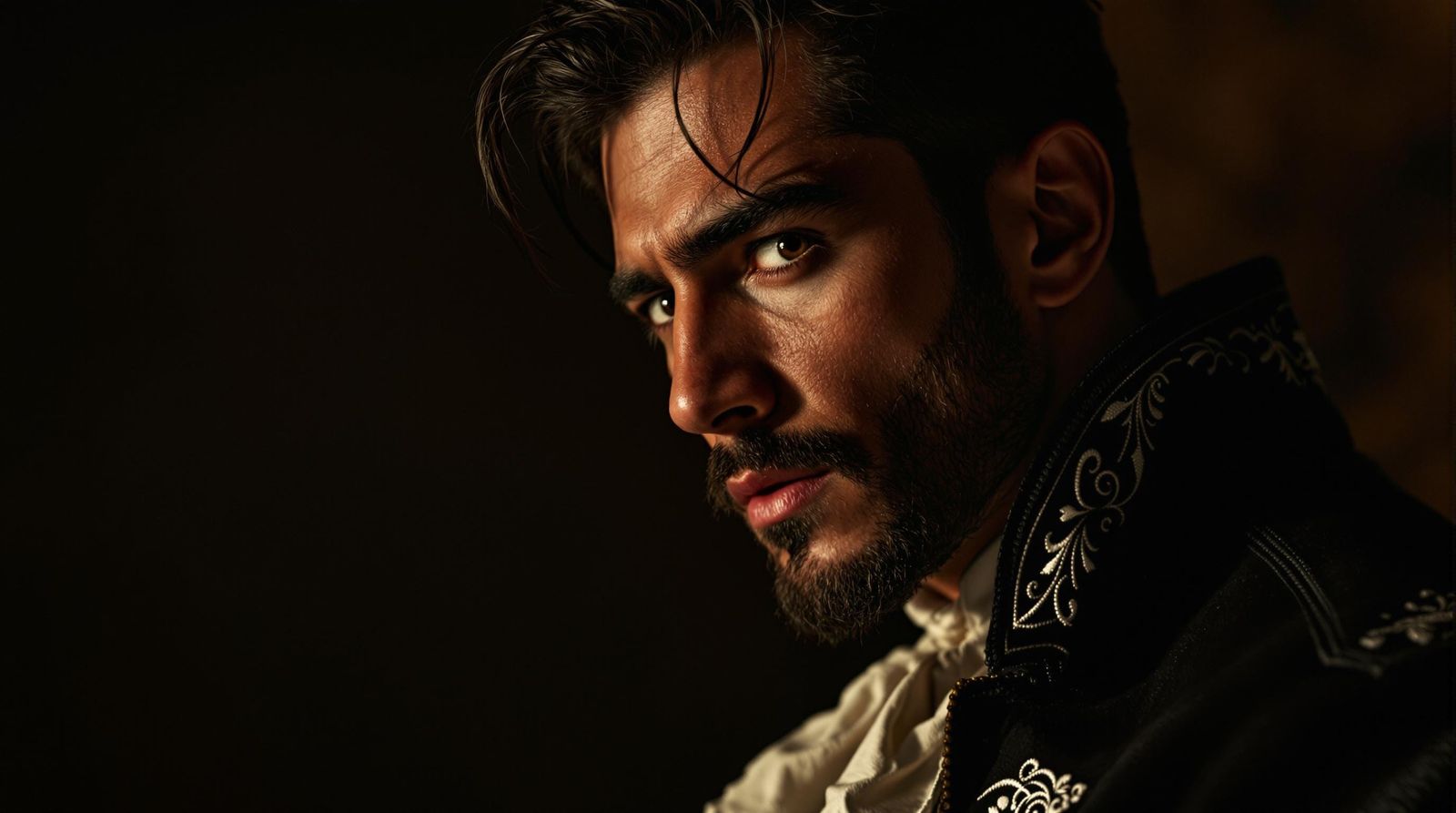 Dramatic Portrait of Spanish Man in Chiaroscuro Lighting