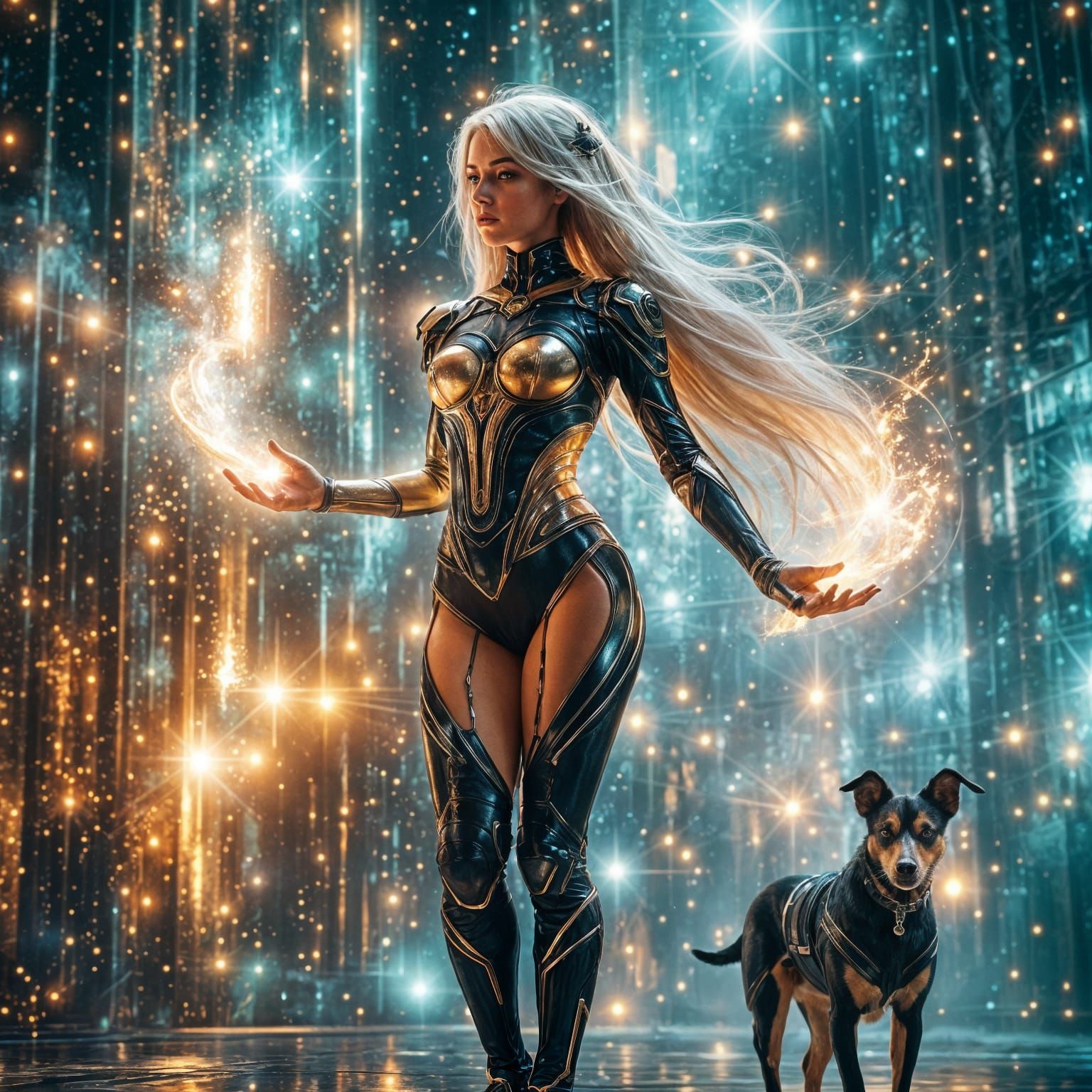 Futuristic Woman and Dog in Sci-Fi Graphic Style