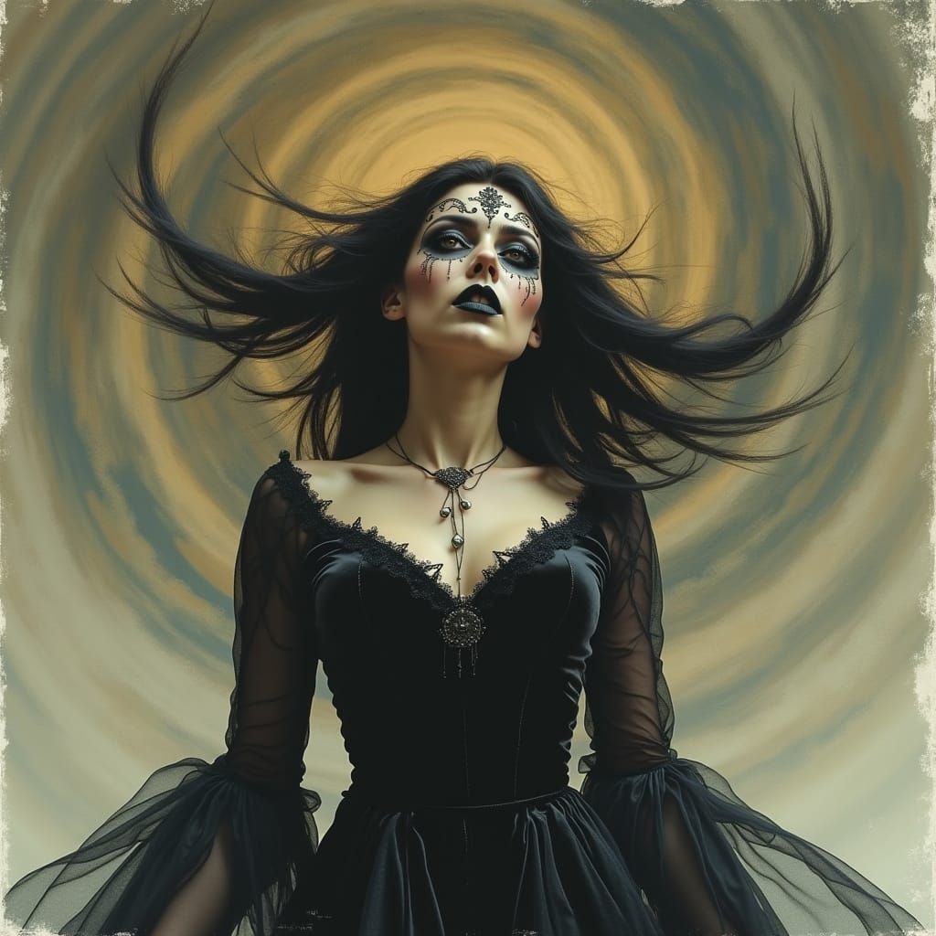 Emo Goth Sorceress Portrait with Dark Vortex