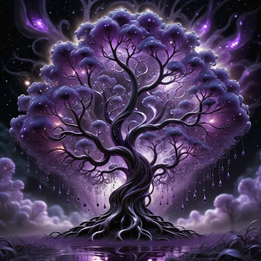 Bioluminescent Cosmic Tree with Glowing Aura