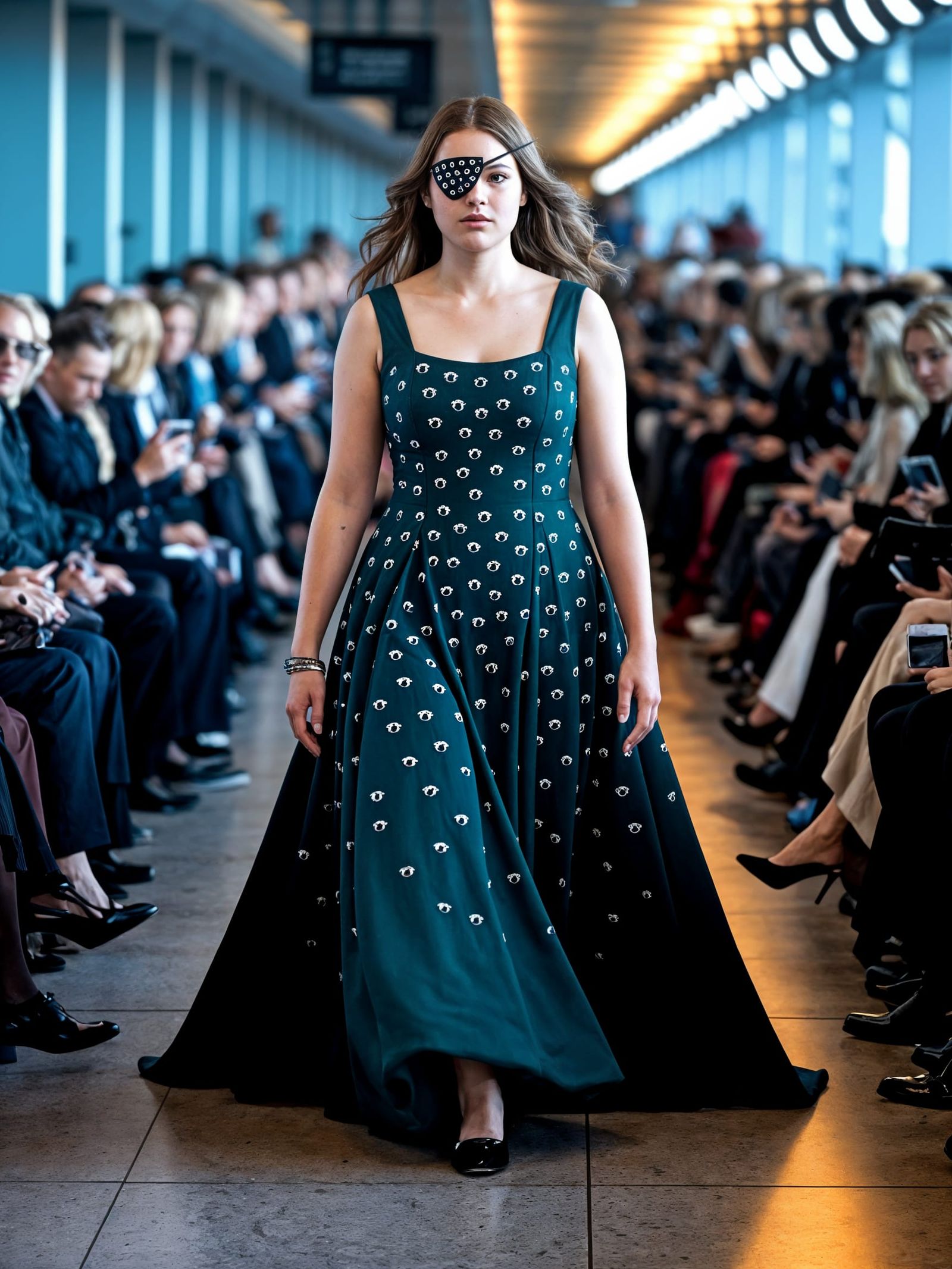 Gorgeous Runway Model Wears Green Dress with Iridescent Eyes...